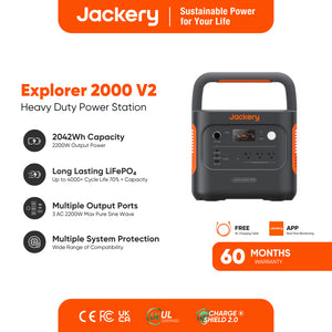 JACKERY | EXPLORER 2000 V2 | 2200W Output Power | 4000+ Cycle Life 70%