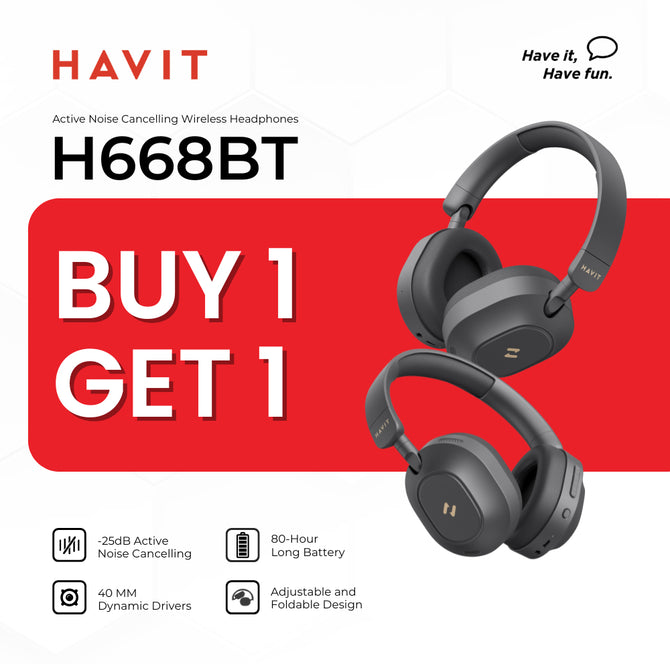 B1T1 | HAVIT H668BT Headphone | Hi-Res Wireless Headphones with ANC | 80H Playtime | Bluetooth 5.4