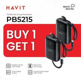 HAVIT PB5215 Powerbank 10,000mAh | Built-in USB-C & Lightning Cables | Fast Charging | Compact & Tra
