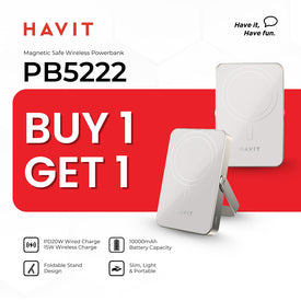 B1T1 | HAVIT PB5222 10000mAh Powerbank | Magnetic Wireless Power Bank w/ Foldable Holder | 20W USB-
