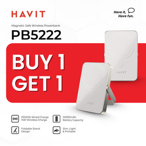 B1T1 | HAVIT PB5222 10000mAh Powerbank | Magnetic Wireless Power Bank w/ Foldable Holder | 20W USB-