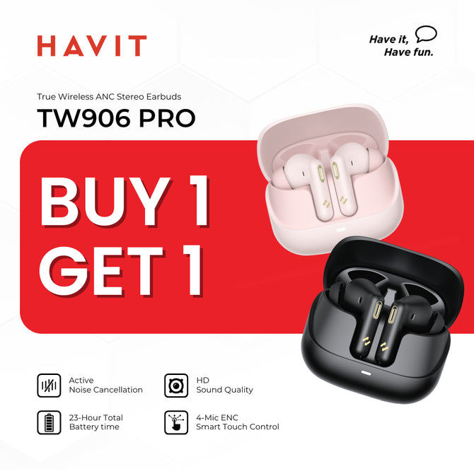 B1T1 | HAVIT TW906 Pro Earbuds | TWS Earbuds with ANC+ENC Noise Reduction | 5H Playtime |Bluetooth V