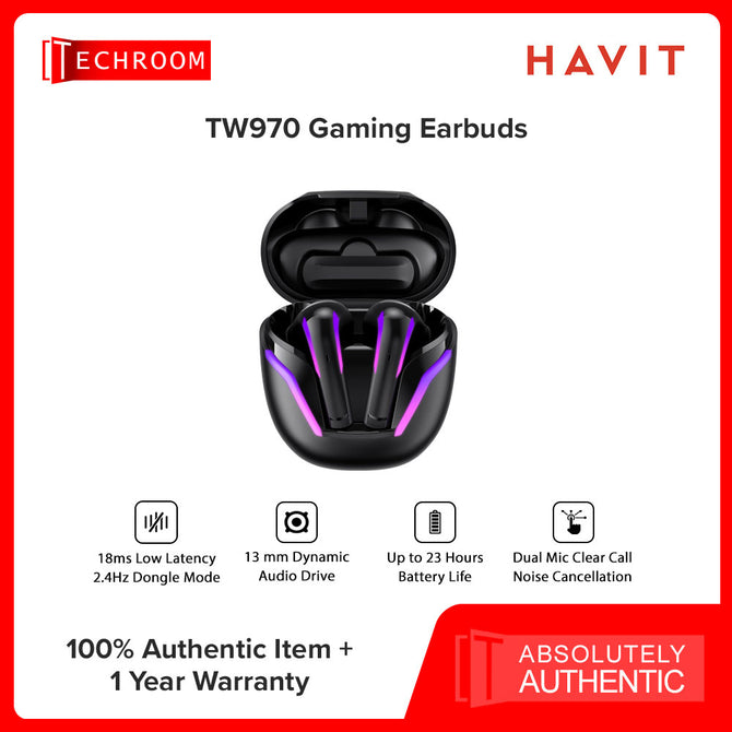 HAVIT TW970 Earbuds | Dual-Mode TWS Earbuds with 18ms Low Latency | 4-Mic ENC | RGB Lights