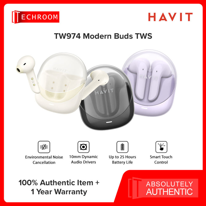 HAVIT TW974 Modern Earbuds | Mini TWS Wireless Earbuds w/ 4-Mic ENC | 60ms Game Mode | Bluetooth 5.3