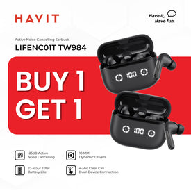 B1T1 | HAVIT TW984 Earbuds | ANC+ENC | 4-Mic Noise Cancellation | Bluetooth 5.4 | Up to 24H Playtime
