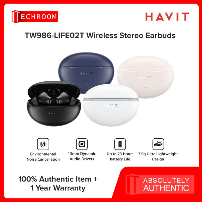 HAVIT TW986 Earbuds | Wireless TWS Earbuds w/ ENC Noise Cancellation | 33H Playtime | Bluetooth 5.4