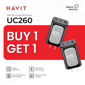B1T1 | HAVIT UC260 65W Charger | Fast Charger with Multiple Port | 3Ports Output | Compact & Durable