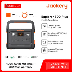 JACKERY Explorer 300 PLUS | 3000 cycles | 300W | LiFePO₄ | Lithium-ion 22.5Ah / 12.8V (288Wh)