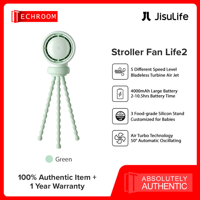 JISULIFE Life2/S Stroller Fan | LED Digital Display | Bladeless Turbine Boosting Air Jet & Air Turbo