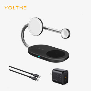 VOLTME 3-in-1 Magnetic Wireless Charger | 15W Fast Charge | w/ 40W GaN Adapter | Foldable & Compact