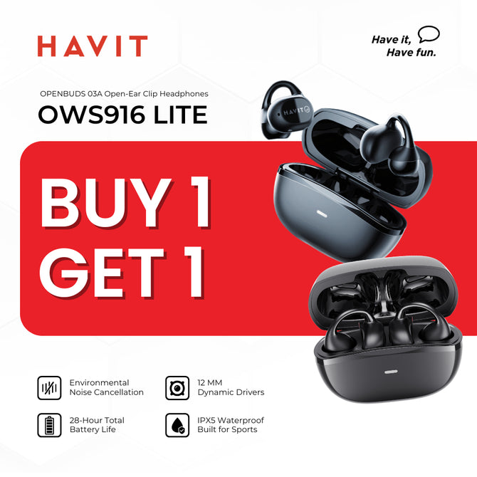 B1T1 | HAVIT OWS916 Lite Earbuds | Wireless TWS Earbuds with Dual Mic ENC | 28H Playtime with Case