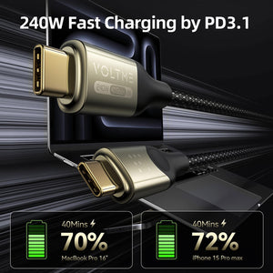 VOLTME POWERLINK UTRON SERIES | USB-C to USB-C Cable 240W PD3.1 Fast Charging | 40Gbps Data Transfer