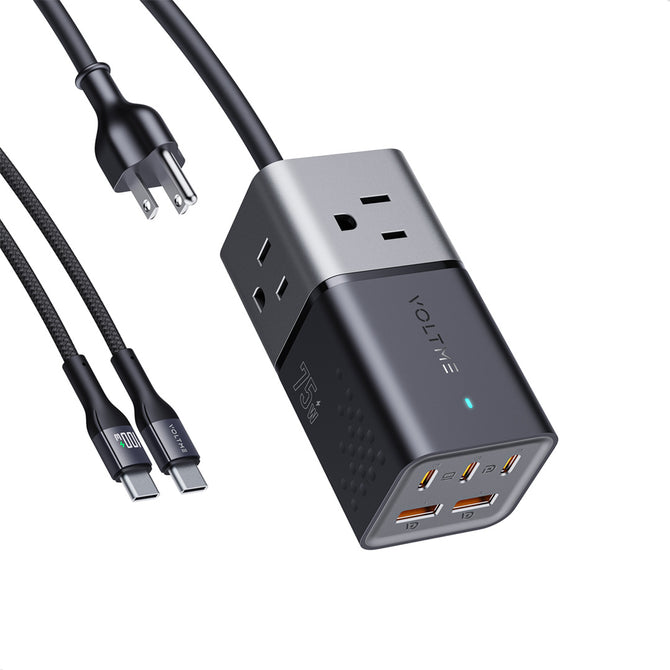 VOLTME VITO POWER STRIP 75W / 75W AC SERIES | Surge Protector & Travel Power Hub | AC + USB Ports