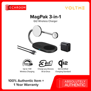 VOLTME 3-in-1 Magnetic Wireless Charger | 15W Fast Charge | w/ 40W GaN Adapter | Foldable & Compact