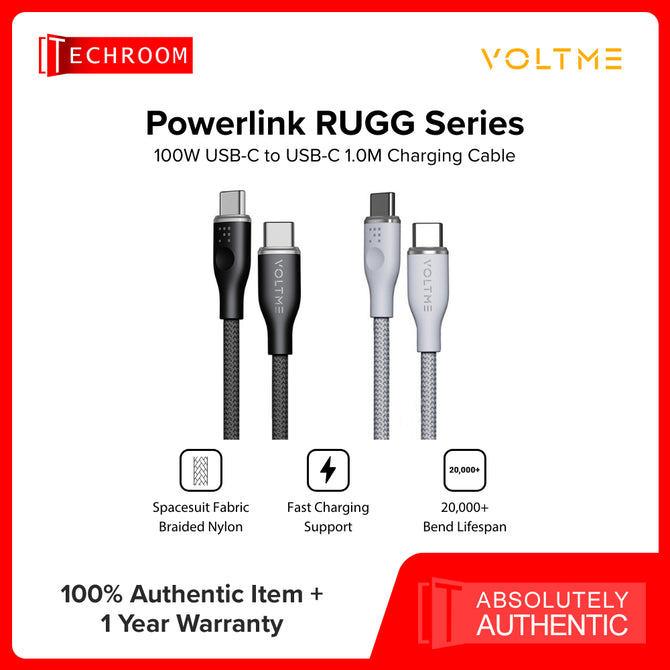 VOLTME POWERLINK RUGG SERIES | 100W USB-C to USB-C Fast Charging Cable | 1M Graphene Nylon | PD 3.0