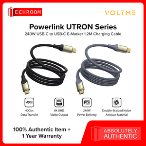 VOLTME POWERLINK UTRON SERIES | USB-C to USB-C Cable 240W PD3.1 Fast Charging | 40Gbps Data Transfer