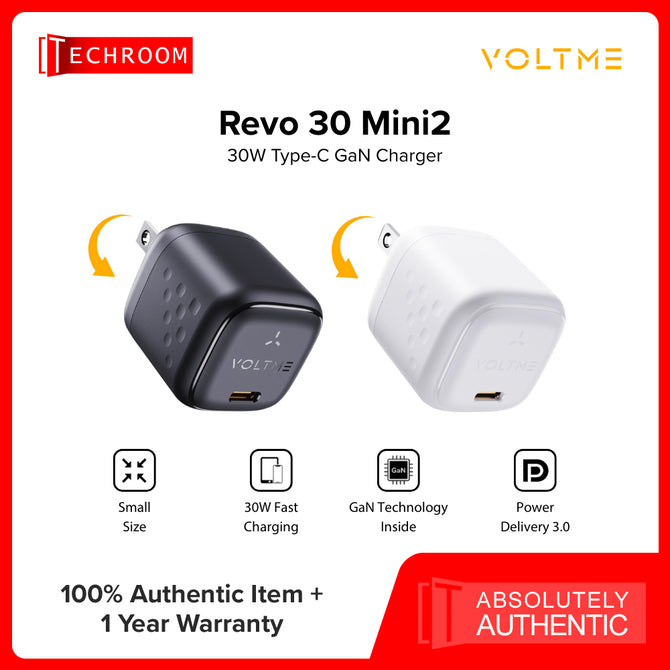 VOLTME REVO 30 MINI 2 | 30W GaN Mini USB-C Fast Charger | PD & PPS Support | Compact Travel Adapter