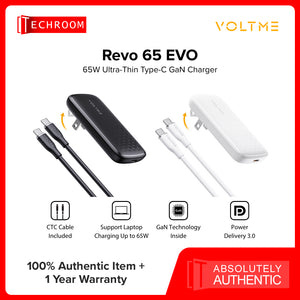 VOLTME REVO 65 EVO Bundle Set | 65W GaN Fast Charger | Dual USB-C + USB-A | PPS/PD/QC Support