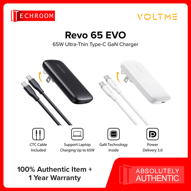 VOLTME REVO 65 EVO Bundle Set | 65W GaN Fast Charger | Dual USB-C + USB-A | PPS/PD/QC Support
