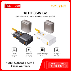 VOLTME VITO 35 | 35W Universal Travel Adapter | USB-C + USB-A Dual Port | Fast Charging