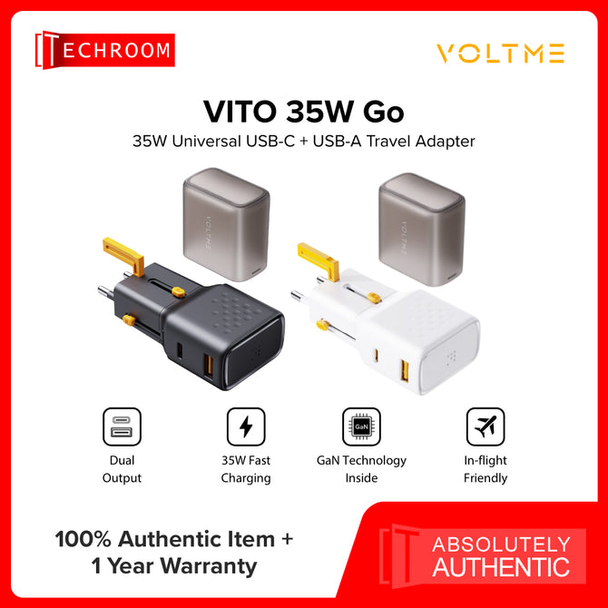 VOLTME VITO 35 | 35W Universal Travel Adapter | USB-C + USB-A Dual Port | Fast Charging